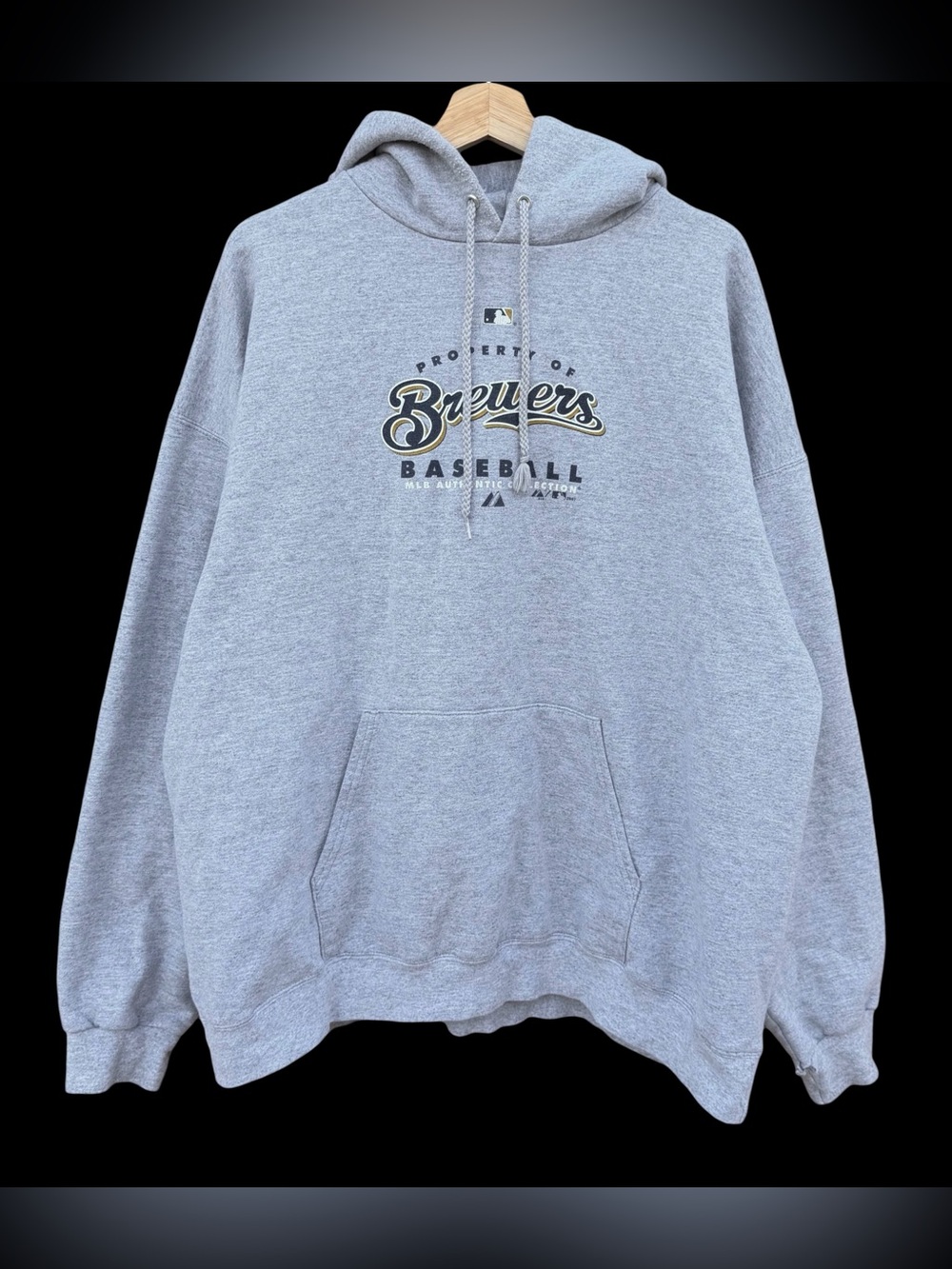 Vintage Y2K Majestic MLB Milwaukee Brewers Pullover Hoodie Gray Size XL